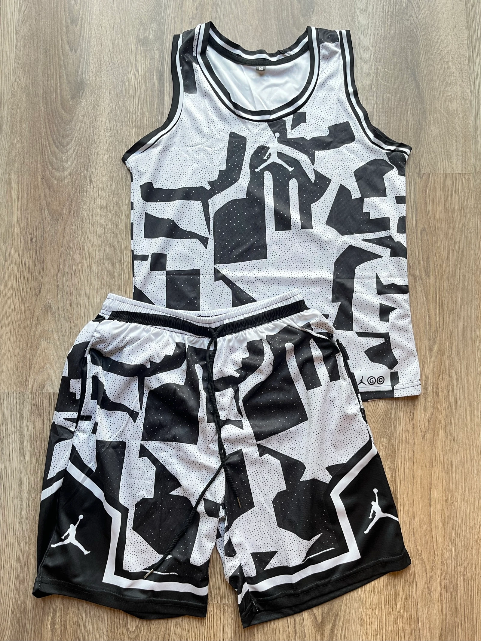Jordan Basketball Set Black White Camo Replica Streetwear Jersey + Shorts Unisex